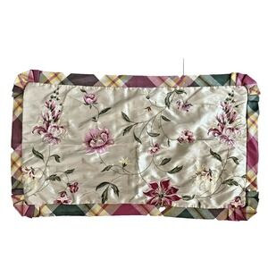 Raymond Waites‎ King 39X22" Pillow Sham Embroidered Pink Floral Plaid Trim